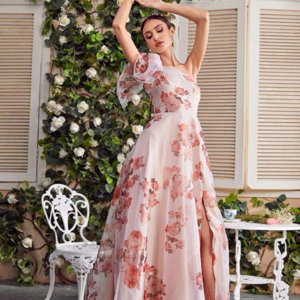 BRAND NEW, NEVER WORN size 14 Shein one shoulder knot side floral dress